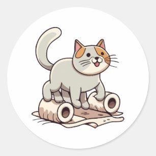 Katzenspielen mit Toilettenpapier Runder Aufkleber
