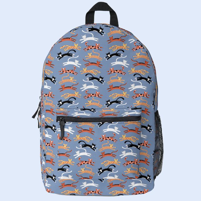 Katzensprung Bedruckter Rucksack (Leaping kitty cat pattern blue backpack)