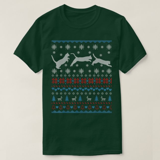 Katzensprung in Schnee Ugly Weihnachts-Pullover Ge T-Shirt (Design vorne)