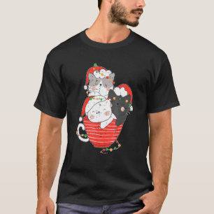 Katzenstapel auf Becher Weihnachten Pyjama Süße Ka T-Shirt