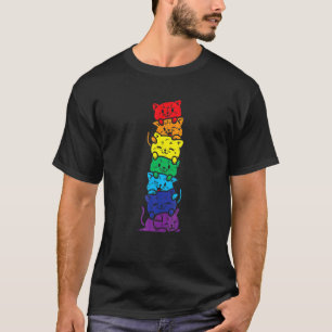 Katzenstapel Regenbogen Schwul Stolz Niedlich Lgb  T-Shirt