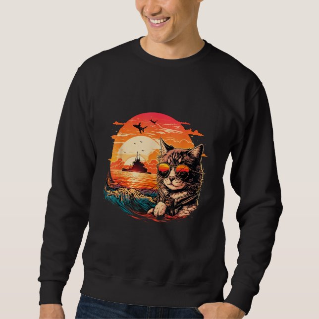 Katzenstimmung im Paradies Lustige Katze am Strand Sweatshirt (Vorderseite)
