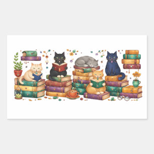 Katzenszene in gemütlicher Bibliothek beim Bücherl Rechteckiger Aufkleber