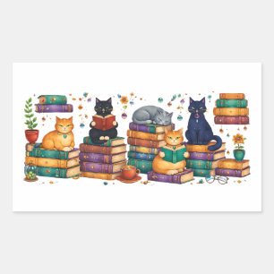 Katzenszene in gemütlicher Bibliothek beim Bücherl Rechteckiger Aufkleber