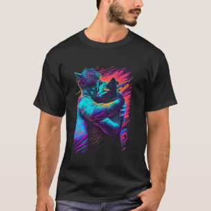 Katzenumarmung Farbige Psychedelische Kunst T-Shirt
