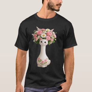 Katzenvase mit langem Hals und rosa Blumen T-Shirt