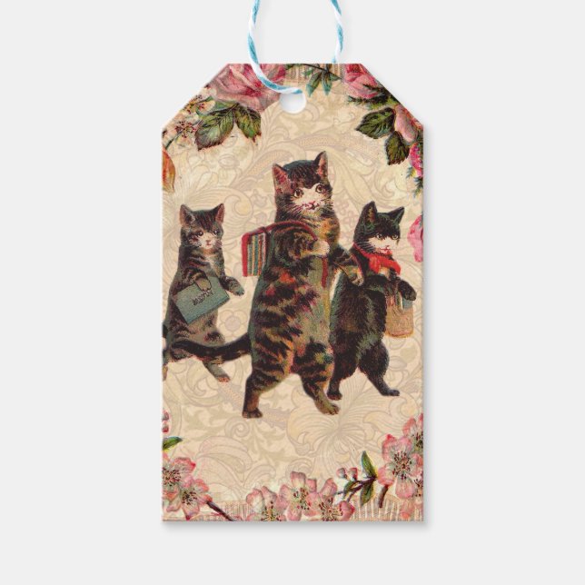 KatzenVintage Hübsche antike Kätzchen Geschenkanhänger (Vorderseite)