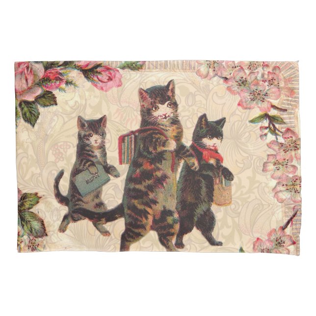 KatzenVintage Hübsche antike Kätzchen Kissenbezug (Vorderseite)