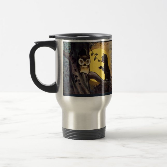 Katzenwarnung Halloween-Tasse Reisebecher (Links)