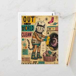 Katzenwäsche-Collage Postkarte