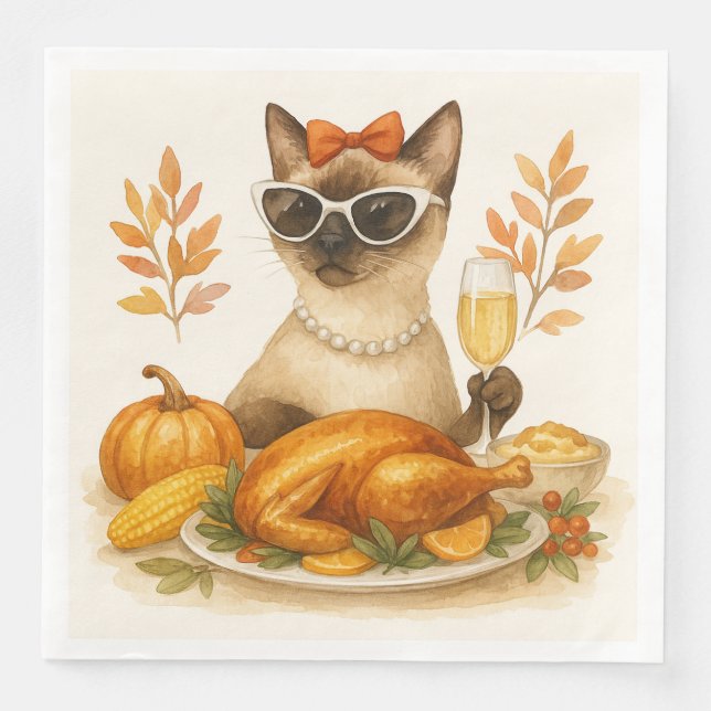 Katzenweibchen mit türkischem Erntedank Serviette (Vorderseite)
