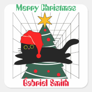 KatzenWeihnachtsgeschenke, personalisierter Name Quadratischer Aufkleber