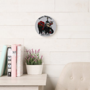 KatzenWeihnachtsgeschenke, personalisierter Name Runde Wanduhr