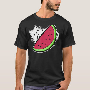 Katzenweiß unter süßer Wassermelone-Scheibe T-Shirt