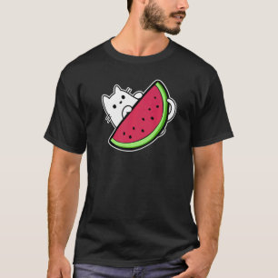 Katzenweiß unter süßer Wassermelone-Scheibe T-Shirt