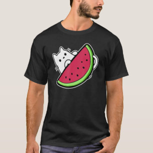 Katzenweiß unter süßer Wassermelone-Scheibe T-Shirt