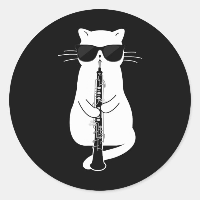 Katzenwelse Oboe spielen Runder Aufkleber (Vorderseite)