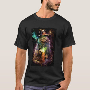 Katzenzauberer mit Hut malt Porträt Katzenhexe T-Shirt