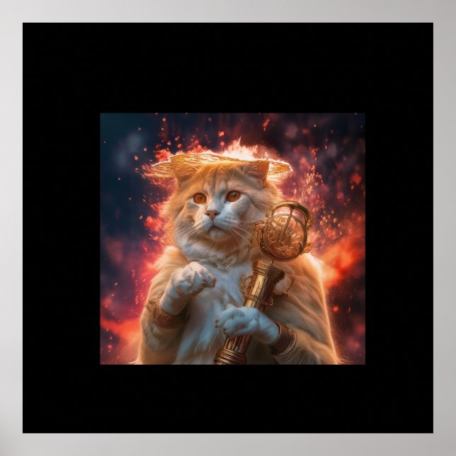 Katzenzauberer mit magischem Stab inmitten von Fla Poster (Vorne)