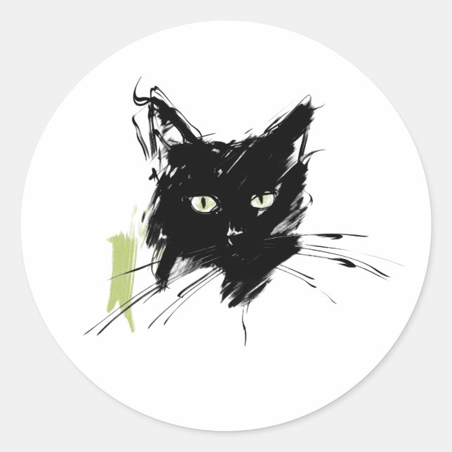 Katzenzeichnung Runder Aufkleber (Vorderseite)