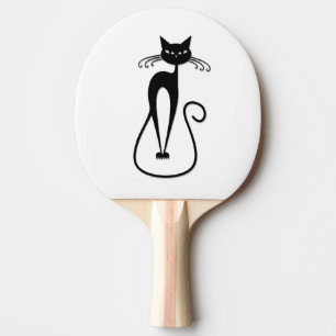 Katzige schlanke schwarze Katze Tischtennis Schläger