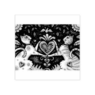 KATZREGELUNG, FELINE VALENTINE HERZ RUBBER BRIEFMA GUMMISTEMPEL