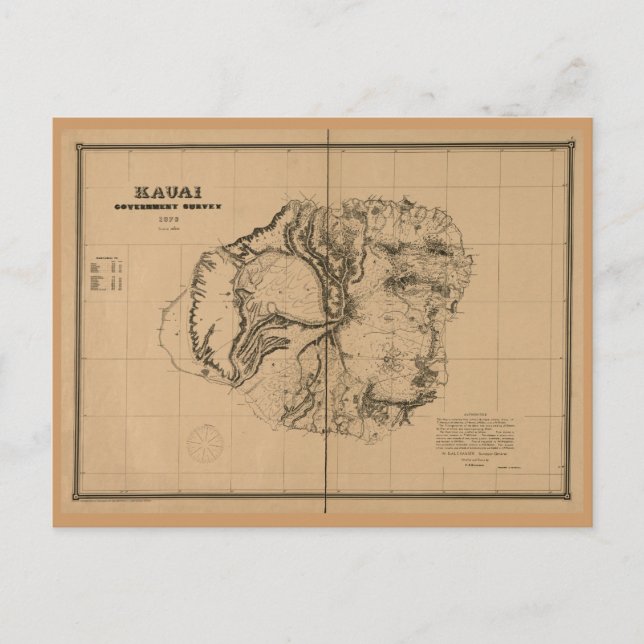 Kauai, 1878, Vintage Hawaii-Karte Postkarte (Vorderseite)