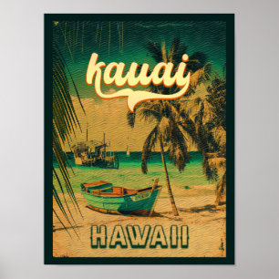 Kauai Beach Hawaii Retro Palm Trees 60er Souvenirs Poster