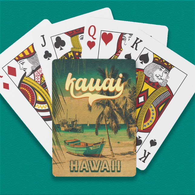 Kauai Beach Hawaii Retro Palm Trees 60er Souvenirs Spielkarten (Von Creator hochgeladen)