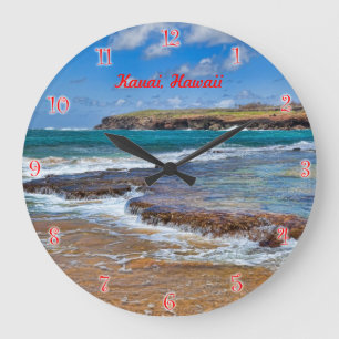 Kauai Beach Round Clock mit roten Zahlen Große Wanduhr