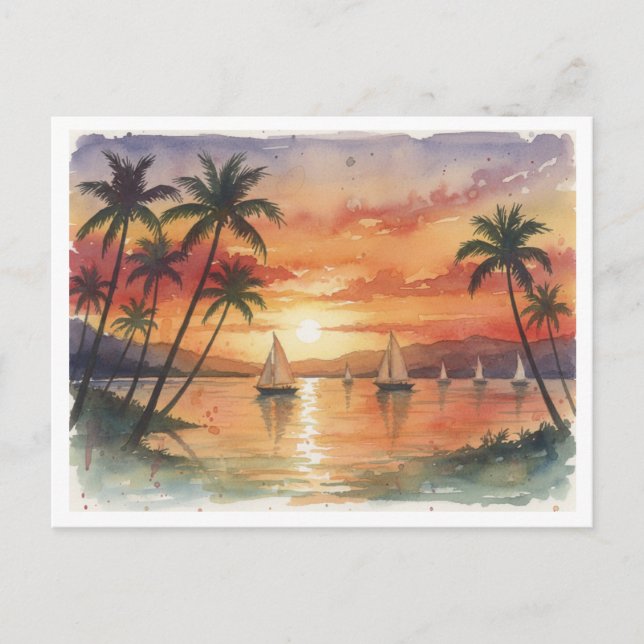 Kauai Beach Sunset watercolor Postkarte (Vorderseite)