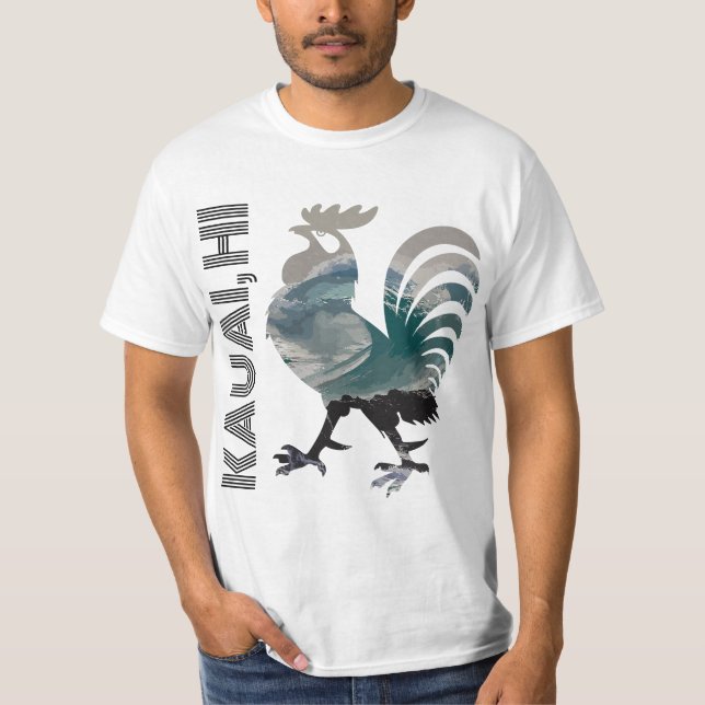 Kauai Chicken Rooster Hawaii Surf Wave  T-Shirt (Vorderseite)