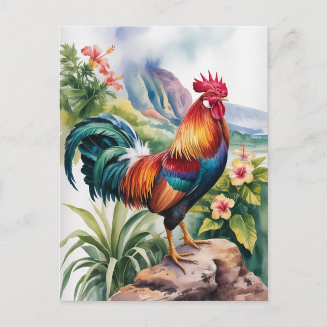 Kauai Hahn Wasserfarbe Postkarte (Vorderseite)
