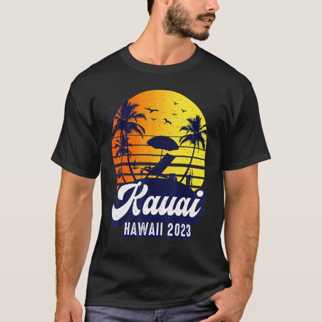 Kauai Hawaii 2023 Hawaiian Sunset Beach Retro T-Shirt (Vorderseite)