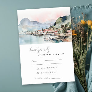 Kauai Hawaii Aquarell-Landschaft-Hochzeit RSVP Karte