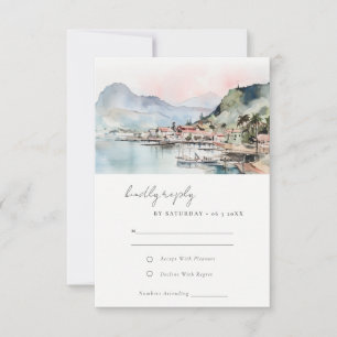 Kauai Hawaii Aquarell-Landschaft-Hochzeit RSVP Karte