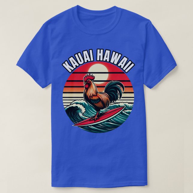 Kauai Hawaii Chicken Rooster Surfing Retro Sunset T-Shirt (Design vorne)