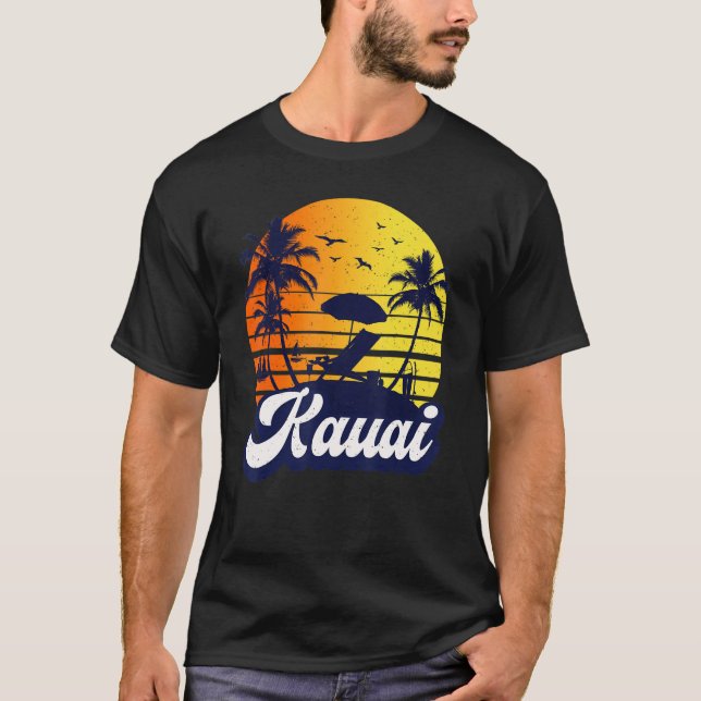Kauai Hawaii Hawaiian Sunset Beach Retro T-Shirt (Vorderseite)