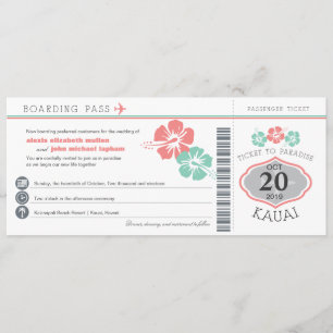 Kauai Hawaii Hibiskus Boarding Pass Hochzeit Einladung