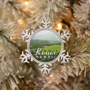 Kauai Hawaii Hills Landscape Schneeflocken Zinn-Ornament