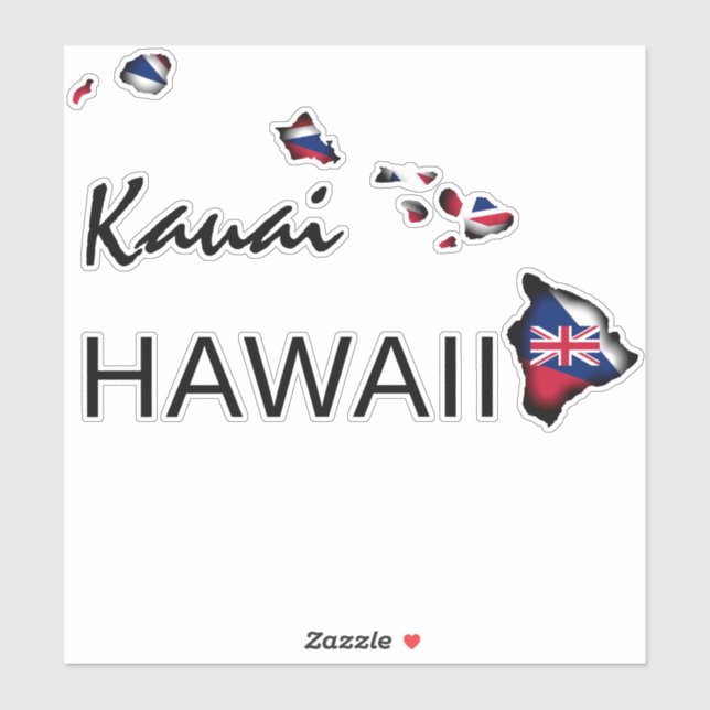 KAUAI - HAWAII ISLANDS HI Flag BLK Aufkleber (Blatt)