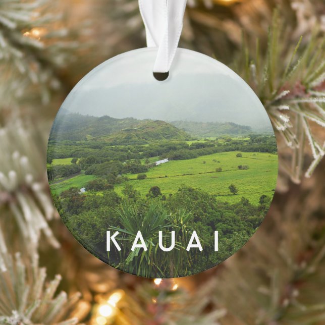 Kauai, Hawaii Landschaft 2 Foto & Text Ornament (Baum)