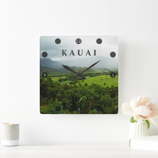 Kauai, Hawaii Landschaftsszene Quadratische Wanduhr (Zuhause)
