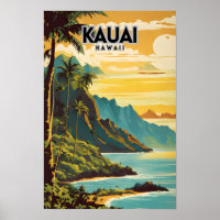 Kauai Hawaii Nostalgic Retro Travel Art