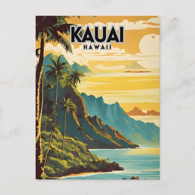 Kauai Hawaii Nostalgic Retro Travel Art Postkarte (Vorderseite)
