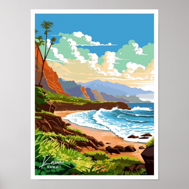 Kauai Hawaii Reise Vintage Illustration Poster (Vorne)