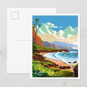 Kauai Hawaii Reise Vintage Illustration Postkarte