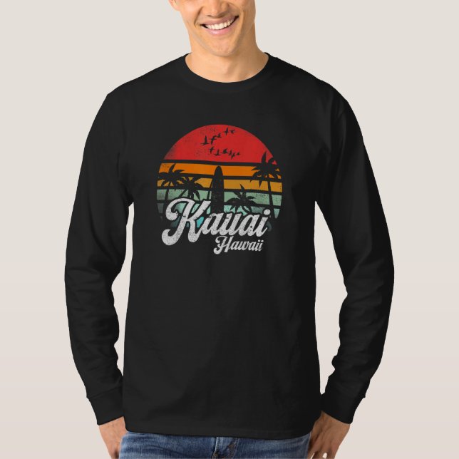 Kauai Hawaii Retro Funny Hawaiian Beach Surfing Su T-Shirt (Vorderseite)