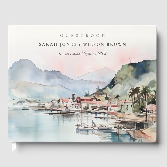 Kauai Hawaii Watercolor Landscape Wedding Gästebuch (Vorderseite)