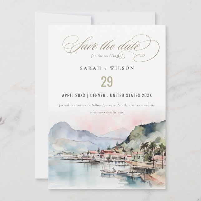 Kauai Hawaii Watercolor Landscape Wedding Save The Date (Vorderseite)